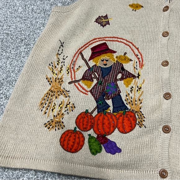 Bobbie Brooks Sweater Vest 22/24W Tan Fall Thanksgiving Teacher Embroidered - Picture 5 of 9